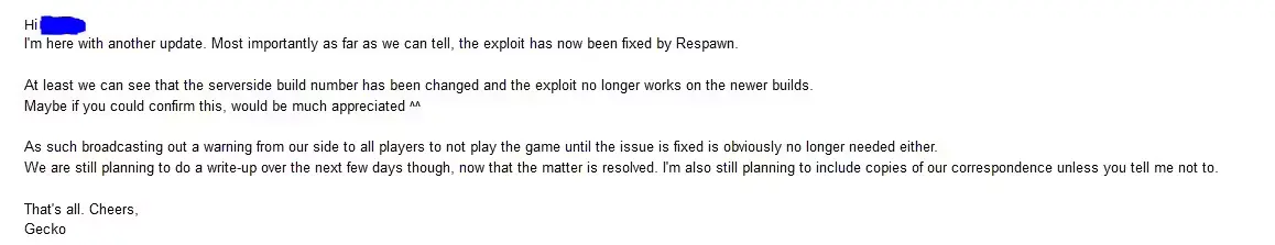团队向 EA 确认问题已解决