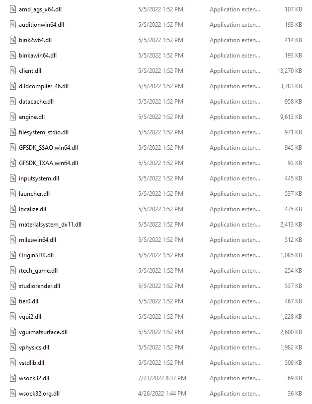 Titanfall 2 bin x64_retail 目录中的 DLL 文件
